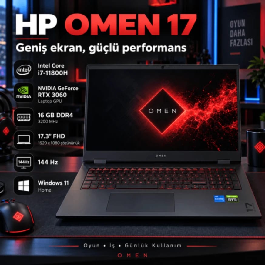 HP OMEN 17 Gaming Laptop – i7-11800H / RTX 3060 / 16 GB RAM / 144 Hz