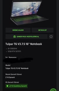 Tulpar T6 V3.7.5 16" Notebook Sıfıra Yakın Garantili(5070 TI) - görsel 4